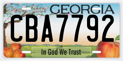 GA license plate CBA7792