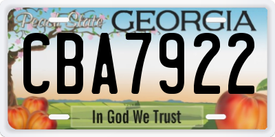 GA license plate CBA7922