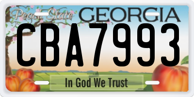 GA license plate CBA7993