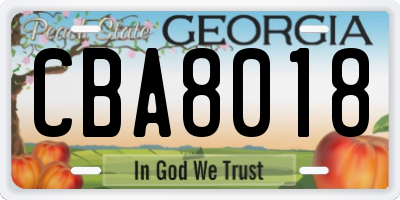GA license plate CBA8018