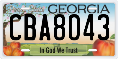 GA license plate CBA8043