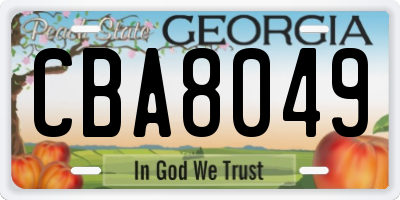 GA license plate CBA8049
