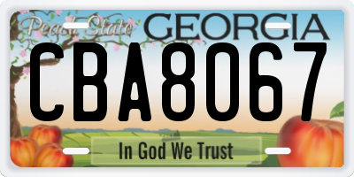 GA license plate CBA8067