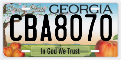 GA license plate CBA8070