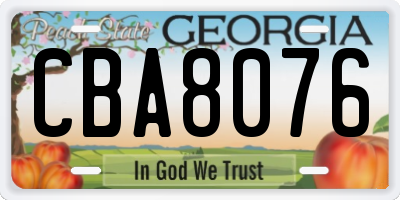 GA license plate CBA8076