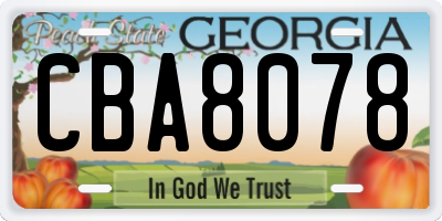 GA license plate CBA8078