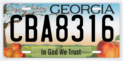 GA license plate CBA8316