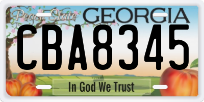 GA license plate CBA8345