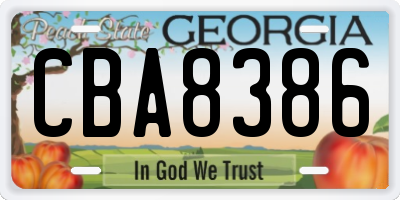 GA license plate CBA8386