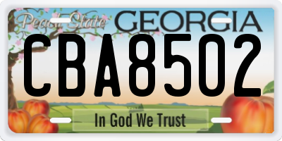 GA license plate CBA8502