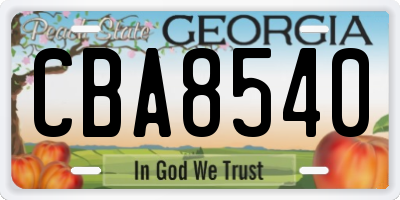 GA license plate CBA8540