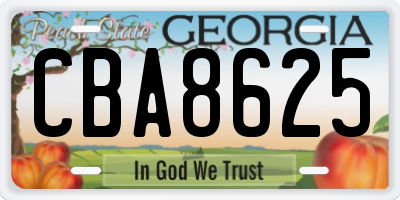 GA license plate CBA8625