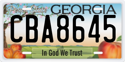 GA license plate CBA8645