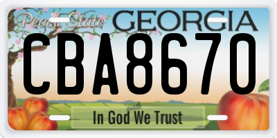 GA license plate CBA8670