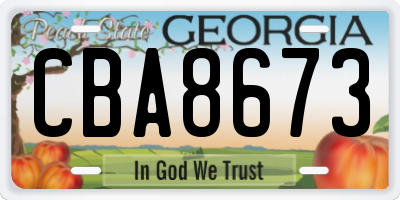 GA license plate CBA8673