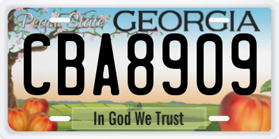 GA license plate CBA8909