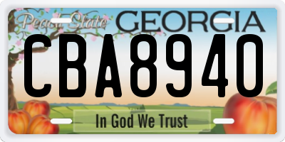 GA license plate CBA8940