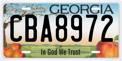 GA license plate CBA8972