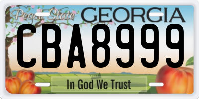 GA license plate CBA8999