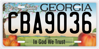 GA license plate CBA9036