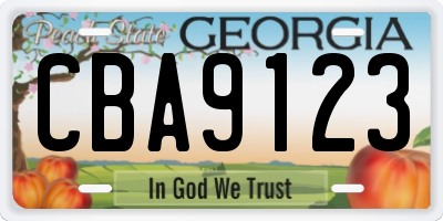 GA license plate CBA9123