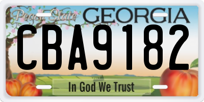 GA license plate CBA9182