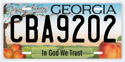 GA license plate CBA9202