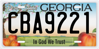 GA license plate CBA9221