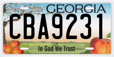 GA license plate CBA9231