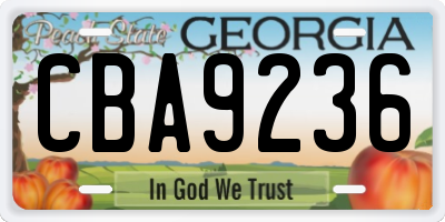 GA license plate CBA9236