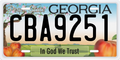 GA license plate CBA9251