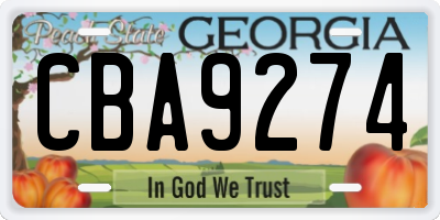 GA license plate CBA9274