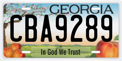 GA license plate CBA9289