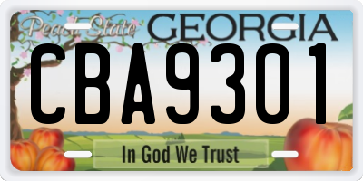GA license plate CBA9301