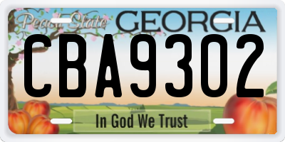 GA license plate CBA9302