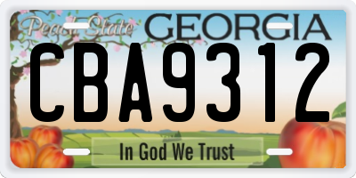 GA license plate CBA9312