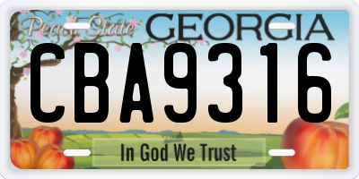 GA license plate CBA9316