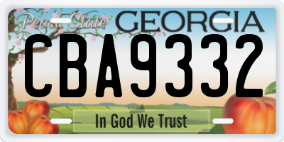 GA license plate CBA9332