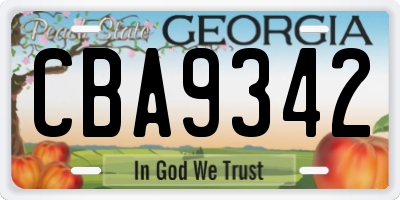 GA license plate CBA9342