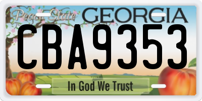 GA license plate CBA9353