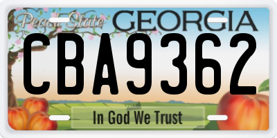 GA license plate CBA9362