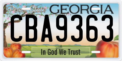 GA license plate CBA9363
