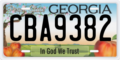 GA license plate CBA9382