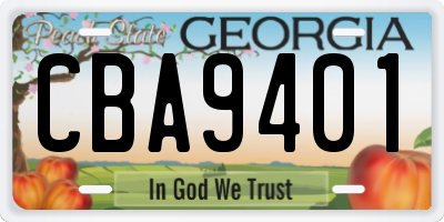 GA license plate CBA9401