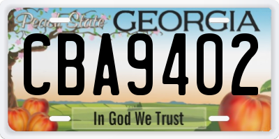 GA license plate CBA9402