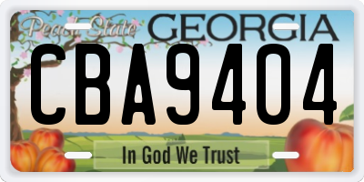 GA license plate CBA9404