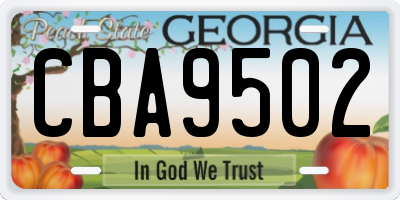 GA license plate CBA9502