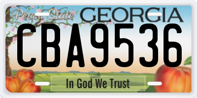 GA license plate CBA9536
