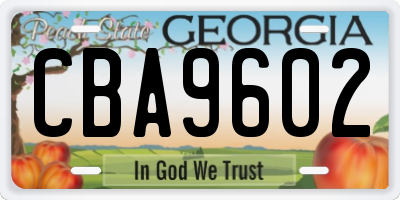 GA license plate CBA9602