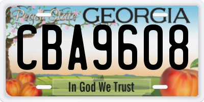 GA license plate CBA9608